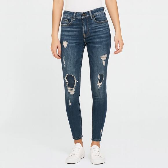 Express Ankle Legging High Rise Stretch Ripped Jeans Ankle Crop Size 2 - Picture 1 of 5